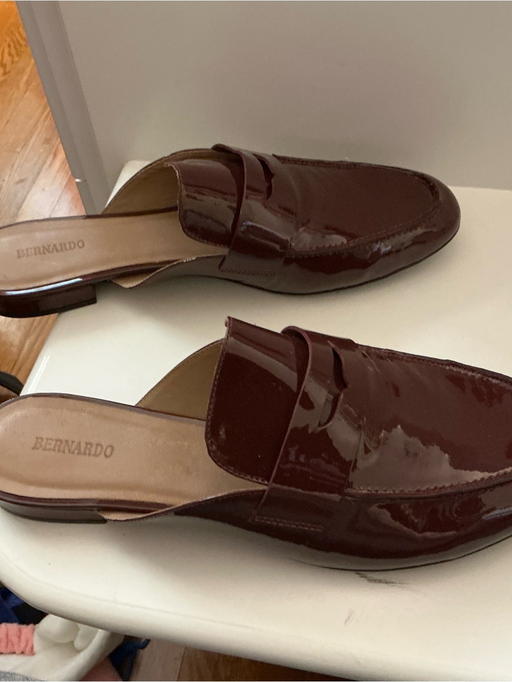 Bernardo Patent Leather Burgundy Slip-On Mocasins